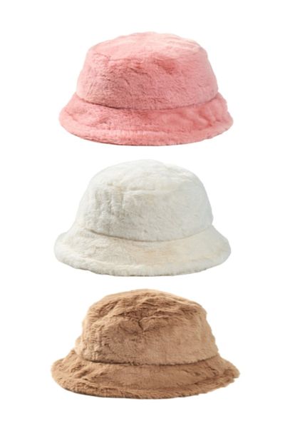 derikem 3 Pieces Stylish Plush Bucket - Fisherman Bucket Winter Hat Set of 3