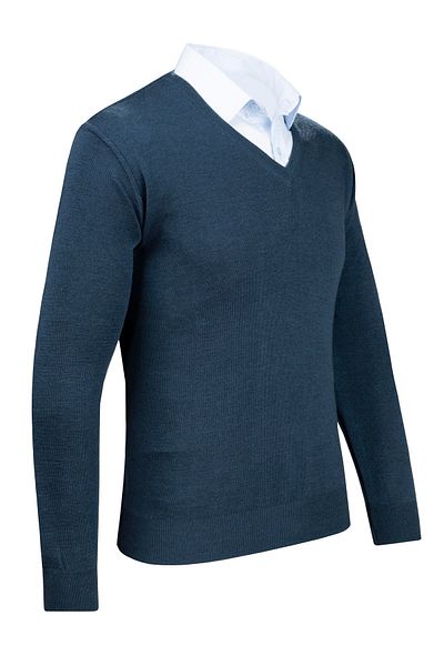 Çizgi Triko Pulover pentru bărbați cu decolteu în V cu dungi - mâneci și talie cu imprimeu elastic, tricot din oțel, potrivire clasică - 4241D