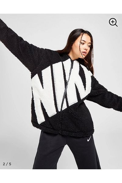 Nike Sherpa Fabric - Black Women's Hoodie Jacket with Logo Detail
