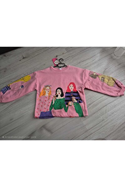 Tuffy Kids PEMBE ŞARDONLU VE KIZ DESENLİ SWEATSHIRT