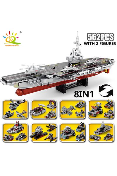 Choice No Box Huiqibao 562pcs 8in1 Military Ship Aircraft Cruiser Building Blocks Army Weapon Warship Truck