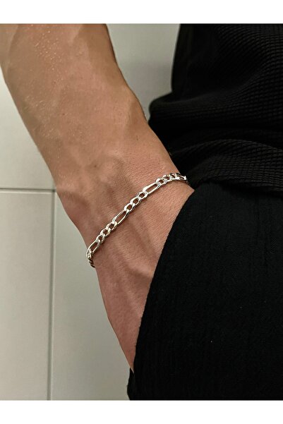 Siset Gümüş 925 Ayar 3 mm Figaro  Model  Erkek Gümüş Bileklik