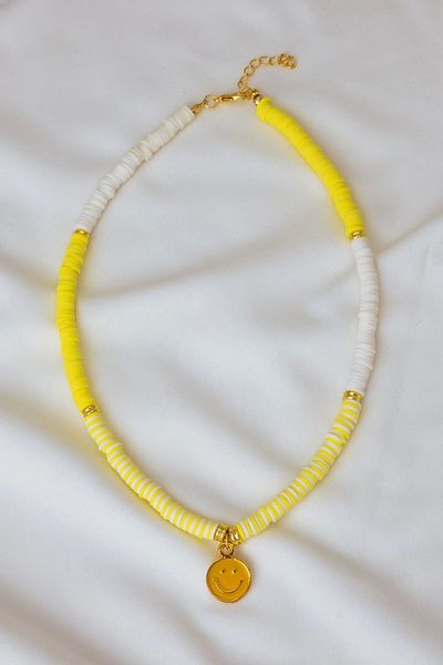 Mrs Flower Yellow Fimo Smiling Face Necklace