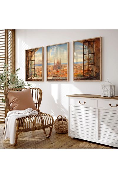 woodhomeworks Дървена рамка за абстрактна картина от 3 части за дома, хола, спалнята, балкона, декорацията Qmrc45