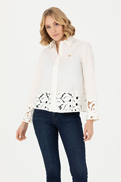 U.S. Polo Assn. قميص نسائي إكرو بأكمام طويلة 50271509-VR019