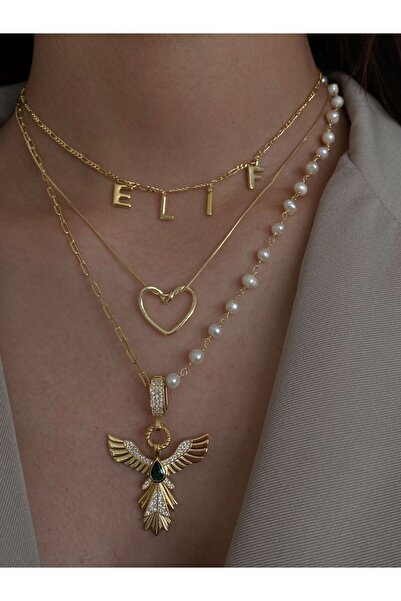 h&b design jewel 925 Ayar Gümüş İnci Zincirli Anka Kuş Kolye