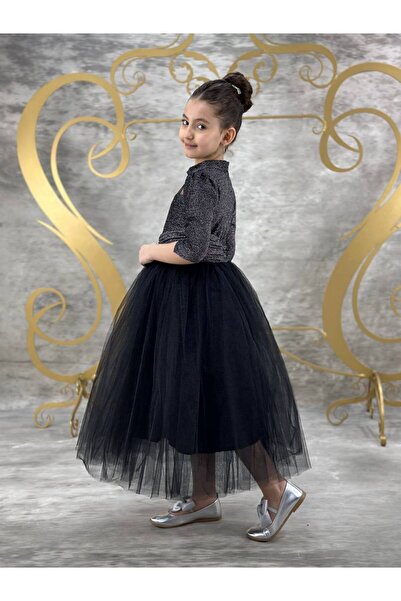 Bambi Kids Kız Çocuk Simli Şık Abiye Elbise . Sade şık zarif model
