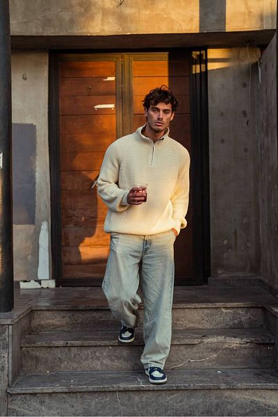 bafatex Men's Oversize Half Zipper Knitwear Sweater