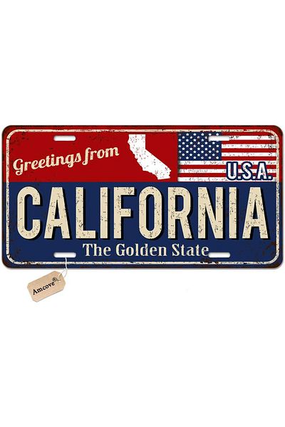 Choice California the golden state vintage rusty metal tin sign american flag vanity metal novelty bit...