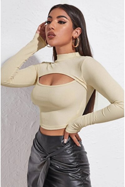 PRAG بلوزة نسائية بأكمام طويلة وفتحة صدر منخفضة ومفصلة