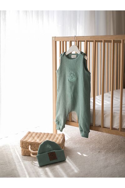 Weeny Muse Children's Embroidered Camisole Strap Jumpsuit and Leather Labeled Beret Set