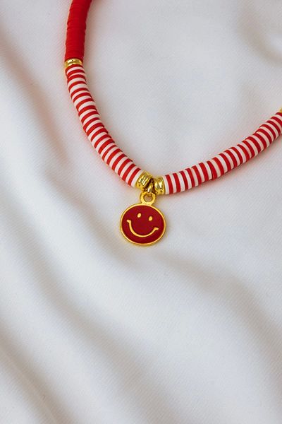 Mrs Flower Red Smiling Face Fimo Necklace