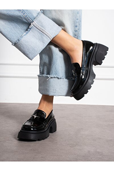 Alemdar Shoes PİSANA Чорні шкіряні туфлі-лофери з металевою застібкою