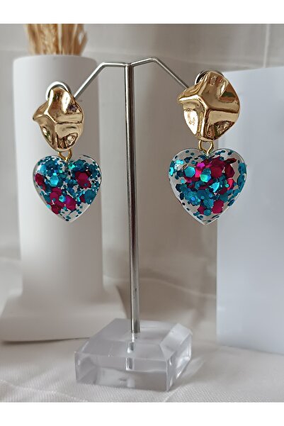 La fee aksesuar Şeffaf Glitter Detay Kalp / Damla Küpe - Yeni Yıl - Yılbaşı P...