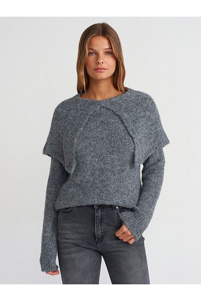 Dilvin 10652 Model Soft Knitwear Sweater - Cape Detailed, Smoked M.