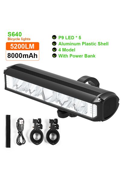 Choice S640 Bicycle Light 8000mAh 5 LED Bike Light Front Rechargeable LED Flashlight 5200LM Headlight with