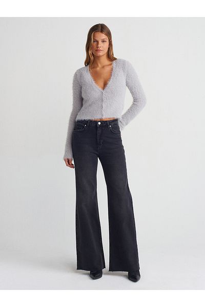 Dilvin 71734 - Pantaloni largi din denim antracit, fără cusături și lycra