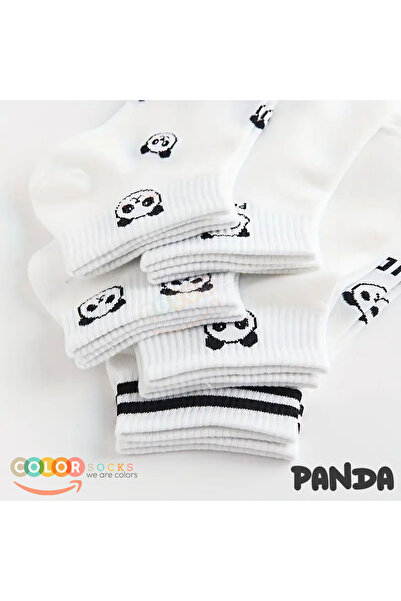 Color Socks Комплект от 5 чифта бели чорапи с шарка на панда за жени, тип „половина от колеж“