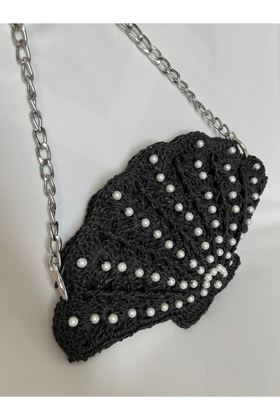 DNA MODA Black Pearl Mussel Bag / Pearl Mussel Bag / Pearl Mussel Bag / Straw Hand Knitted Bag