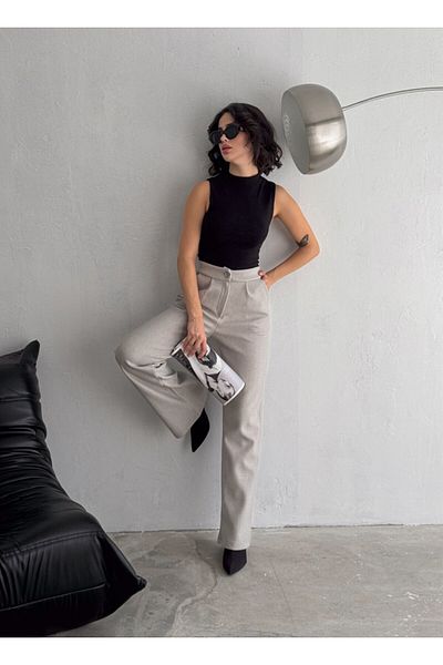 winmoda Ψηλόμεσο Maxi Γυναικείο Παντελόνι Stamp - Φαρδύ πόδι φαρδύ