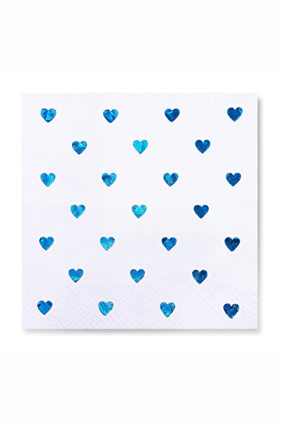 Story مناديل ورقية بيضاء اللون مقاس 33x33 سم، مزينة بنقوش قلبية زرقاء، مناسبة...