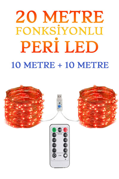 TrendDeco Kumandalı Animasyonlu Kırmızı 20 Metre Usb Peri Led Parti Kutlama T...