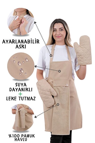 sevilya Star Ayar Askılı Havlulu 4lü Mutfak Önlüğü Seti (2 ELDİVEN)