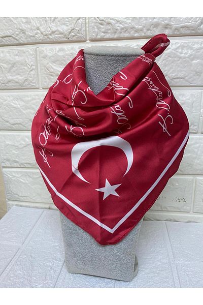 sema aksesuar Red Atatürk Signed Turkish Flag Scarf - 23 April, 29 October, 19 May