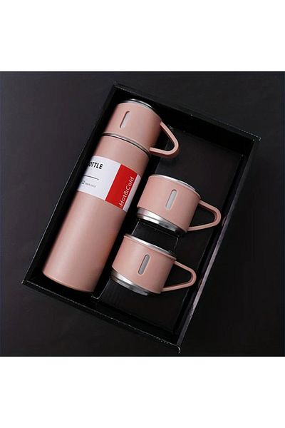 MIBRU Coffee and tea vacuum bottle with 3 cups 500ml pink