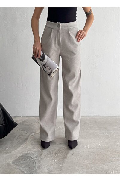 winmoda KADIN KAŞE PANTOLON GENİŞ PAÇA BAGGY YÜKSEK BEL MAXİ