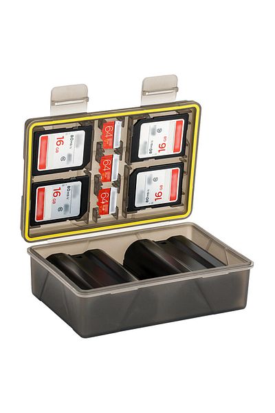 Choice علبة بطاقة ذاكرة Msd SD Xqd صفراء مع فتحات بطارية الكاميرا لكاميرات Canon Lp-e6 Lp-e6 Lp-e8 Sony Np