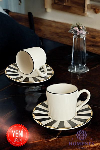 HOMENFA 2-Person (4 Pieces) Porcelain White Night Model Coffee Cup Set