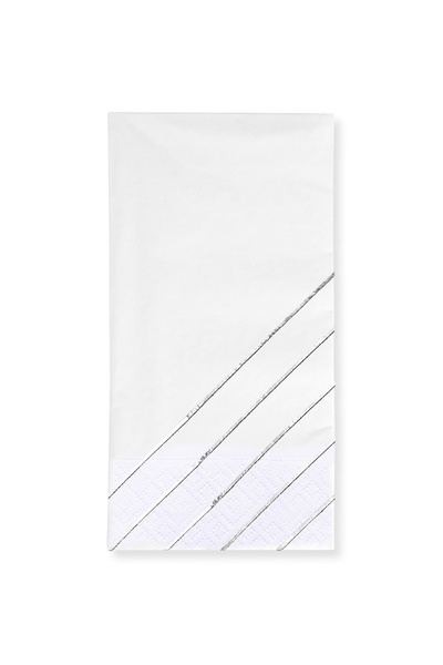 Story منديل ورقي أبيض اللون بنمط خط ورق فضي مقاس 40 × 40 سم مكون من 16 منديلًا