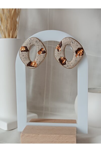 La fee aksesuar Brown Special Design Polymer Clay Earrings with Steel Earring...