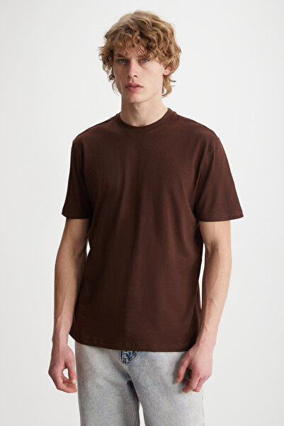 GRIMELANGE Ανδρικό μπλουζάκι Michel Slim Fit - Bitter Brown από 100% οργανικό βαμβάκι με ραφές στο πλάι