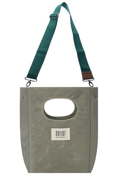 Sofist İstanbul Aqua Green Mineur Waxed Canvas Tote Bag Waxed Canvas Women's Hand and Shoulder Bag with Adjustable Strap
