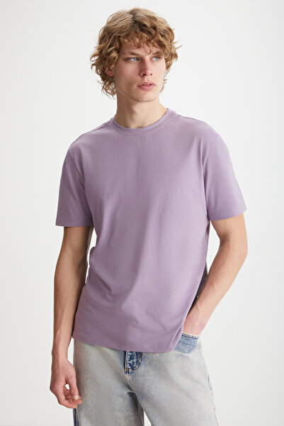 GRIMELANGE Ανδρικό μπλουζάκι Michel - 100% οργανικό βαμβάκι, λιλά λεπτή εφαρμογή με ραφές στο πλάι