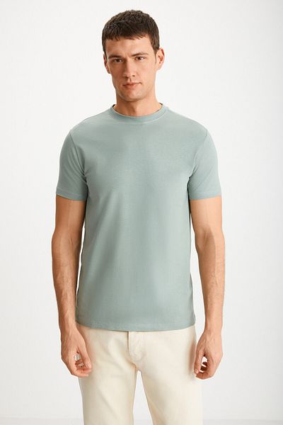 GRIMELANGE Ανδρικό μπλουζάκι Mikael - Slim Fit, 100% οργανικό βαμβάκι, πράσινο μπλουζάκι μέντας