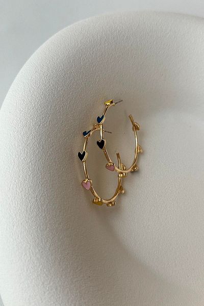 mos&more Steel Gold Heart Design Hoop Women's Earrings