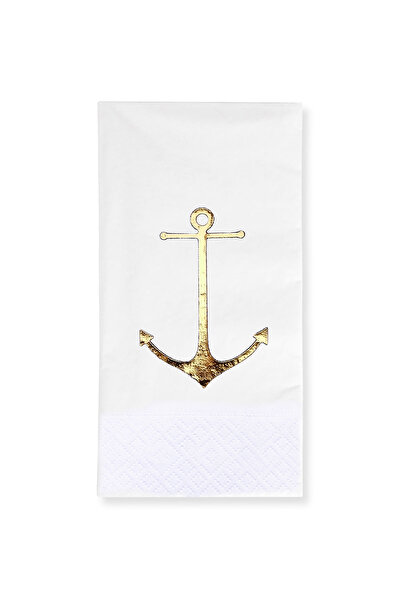 Story منديل ورقي أبيض اللون بنمط مرساة من ورق الذهب مقاس 40 × 40 سم مكون من 1...