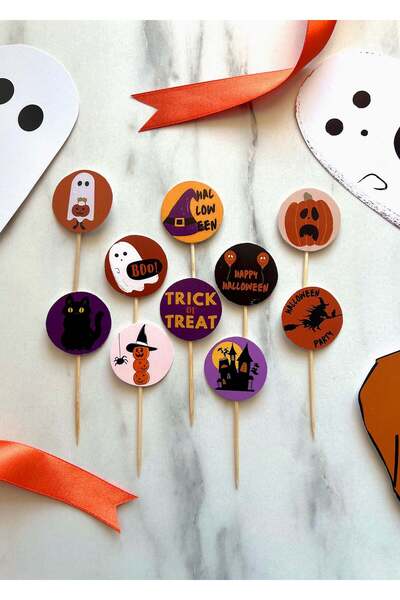 The Istanbul Event مجموعة من 10 قطع من أغطية الكب كيك ذات طابع الهالوين الصغيرة مع مسواك