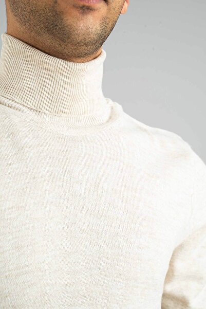 bombe Men's Bone Slim Fit Turtleneck Cotton Turtleneck Knitwear Sweater
