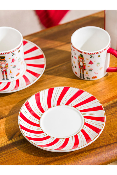 LC Waikiki Red Christmas Themed Coffee Cup Set for 2 People 90 ml