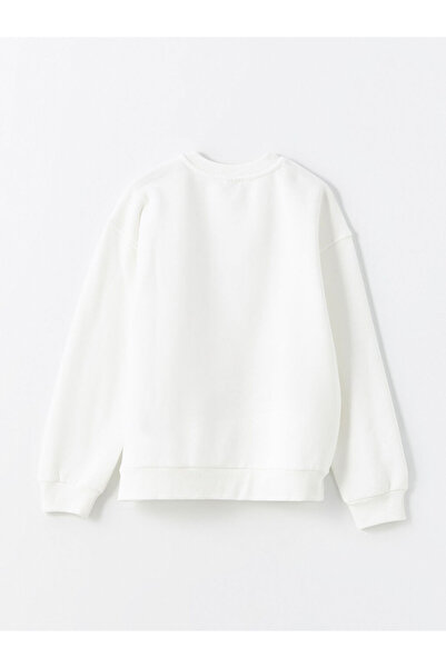 LC Waikiki Ecru Crew Neck Girl's Thick Sweatshirt