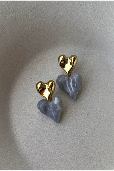 mos&more Gray Gold Heart Design Women's Earrings