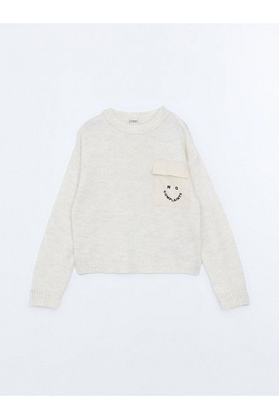 LC Waikiki Lcw Kids Ecru Crew Neck Girl's Knitwear Sweater