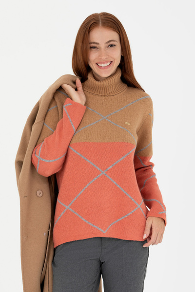 U.S. Polo Assn. سترة نسائية ذات ياقة مدورة رملية 50272044 -VR085