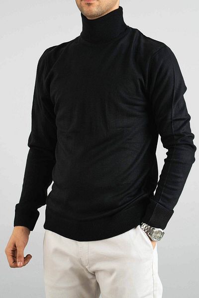 bombe Pulover pentru bărbați, negru, slim fit, din bumbac, cu gât