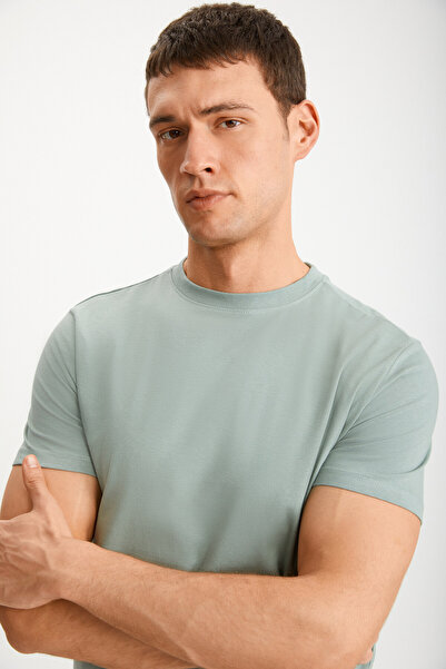 GRIMELANGE Ανδρικό μπλουζάκι Mikael - Slim Fit, 100% οργανικό βαμβάκι, πράσινο μπλουζάκι μέντας