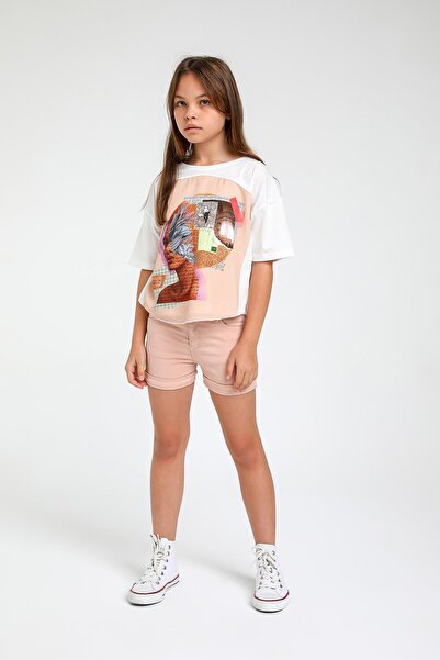 Escabel 5-14 ani Fată cu imprimeu tricou Alb